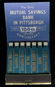 DOLLAR SAVINGS BANK 1955 Full Unstruck Feature Matchbook