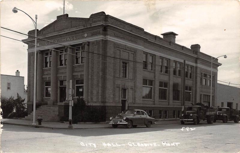 D55/ Glendive Montana Mt Real Photo RPPC Postcard c1940s City Hall Building