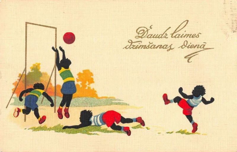 Latvian Birthday Greetings Children Playing Soccer Sports Postcard AA54011