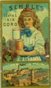 1879 Folder Calendar Semple's Six Cord Spool Cotton Factory Boat Man Lady P86 