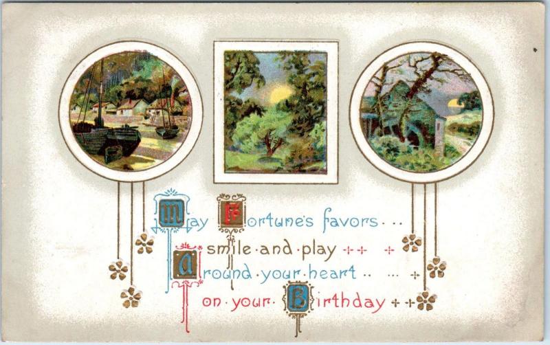 ARTS & CRAFTS Style BIRTHDAY  GREETING 1912  Fortunes's Favors   Postcard