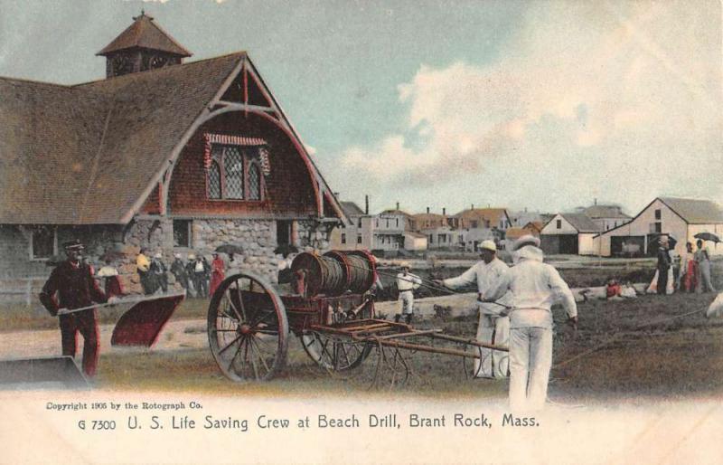 Brant Rock Massachusetts Life Saving Crew Beach Drill Antique Postcard K83904