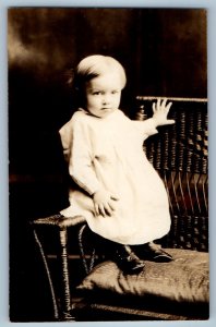 c1910's Little Girl Sitting On Chair Studio RPPC Photo Unposted Antique Postcard