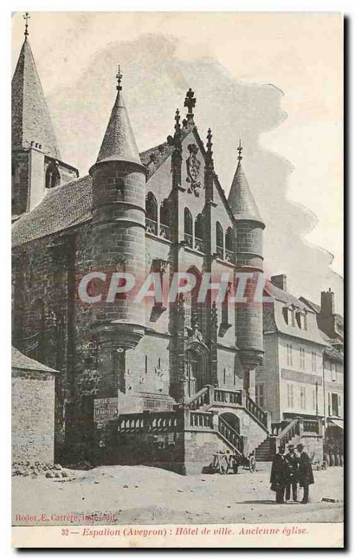 Old Postcard Espalion Aveyron Hotel Old Town church