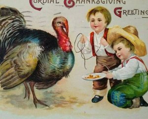 Thanksgiving Postcard Unsigned Ellen Clapsaddle Country Kids Wilkesbarre PA 1908