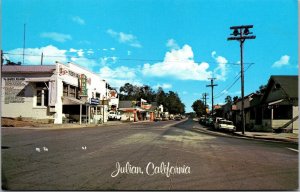 Vtg Julian California CA Street View Texaco Gas Station Old Cars 1950s Postcard