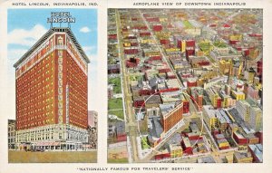 INDIANAPOLIS INDIANA~HOTEL LINCOLN-AEROPLANE VIEW OF DOWNTOWN~1951 POSTCARD