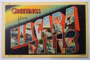 Greetings From Niagara Falls New York Large Letter Postcard Linen Curt Teich