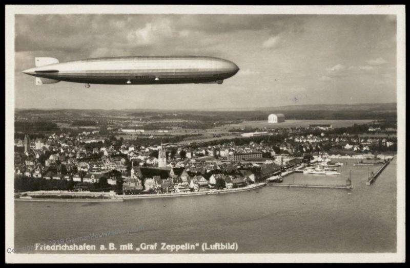 Germany 1934 Graf Zeppelin Airship Over Friedrichshafen RPPC 4pf Stamp 78599