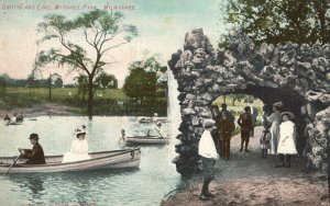 Vintage Postcard 1908 Grotto & Lake Mitchell Park Attraction Milwaukee Wisconsin