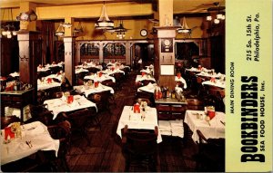 Vtg Philadelphia PA Bookbinders Sea food House Restaurant Dining Room Postcard