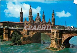 Postcard Modern Zaragoza Puente sobre Pjedra and Ebro river Ebro Stone Crossing