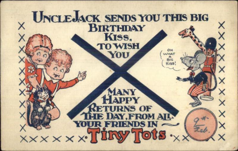 Uncle Jack Birthday Postcard - Tiny Tots - Images on Both Sides gfz