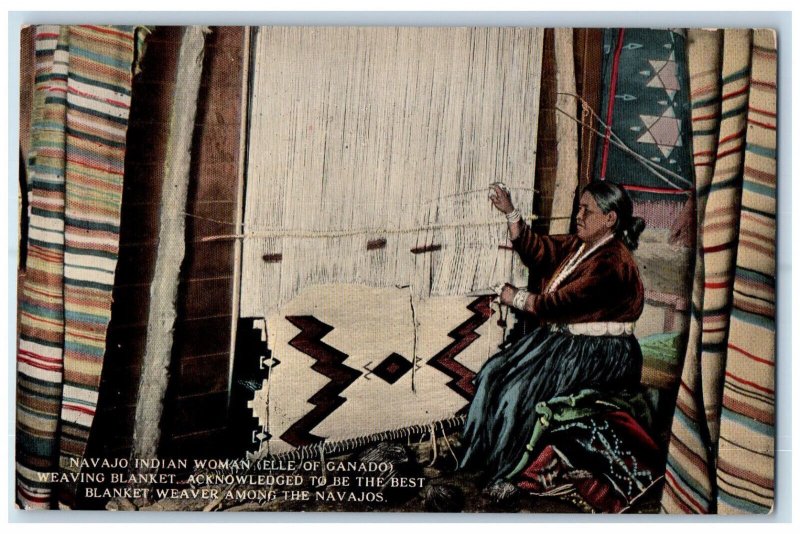 Navajo Indian Woman Elle Of Ganado Weaving Blanket Albuquerque NM Postcard