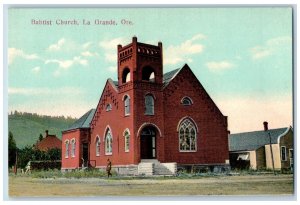 La Grande Oregon OR Postcard Baptist Church Exterior Scene c1920's Antique Man