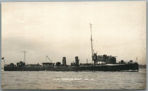 BRITISH MILITARY SHIP H.M. TORPEDO BOAT No. 14 ANTIQUE REAL PHOTO POSTCARD RPPC