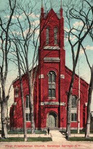 Vintage Postcard 1910's First Presbyterian Church Saratoga Springs New York NY