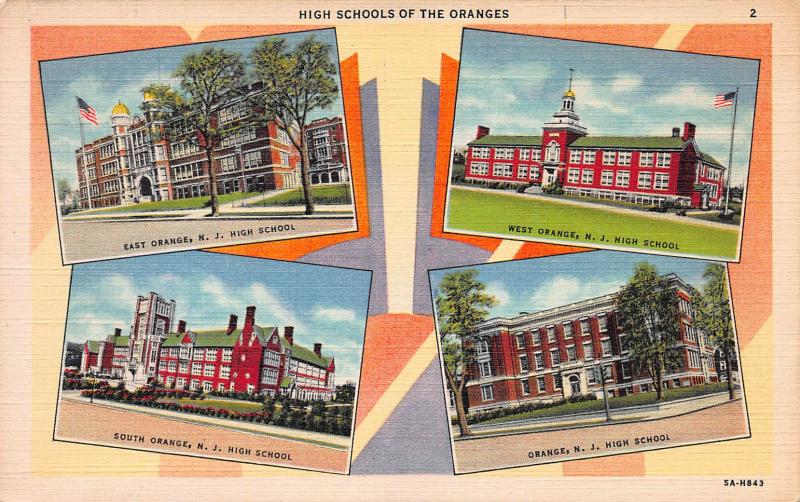 High Schools of the Oranges, New Jersey,  Early Postcard, Unused