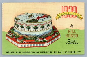 SAN FRANCISCO BAY CA GOLDEN GATE INT'L EXPO CAKE ADVERTISING VINTAGE POSTCARD