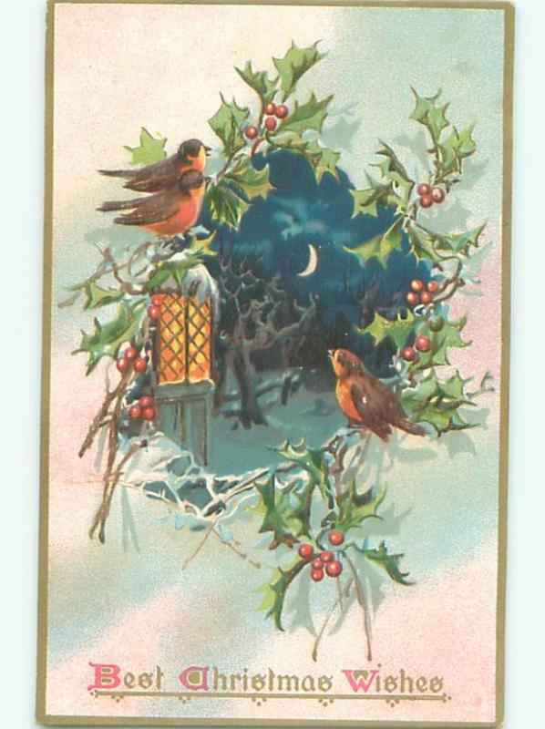 Pre-Linen Christmas CUTE BIRDS WITH HOLLY AND NIGHT SCENE AB5070