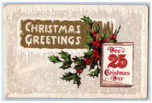 Mesa Colorado CO Postcard Christmas Greetings Calendar Holly Berries Embossed