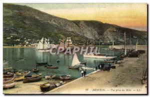 Old Postcard Menton View Yacht Mole Socket