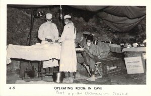 RPPC Real Photo, WW2, Operating Room in Cave, Okinawa, Blood, MDs  Old Postcard