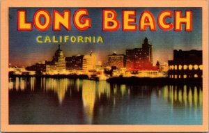 Vtg Long Beach California Large Letter Greetings Waterfront Linen Postcard