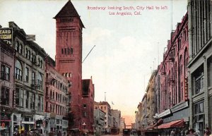 Broadway looking South, City Hall to left Los Angeles California  