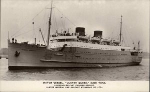 Motor Vessel Ulster Queen Steamship Ship Vintage Real Photo Postcard