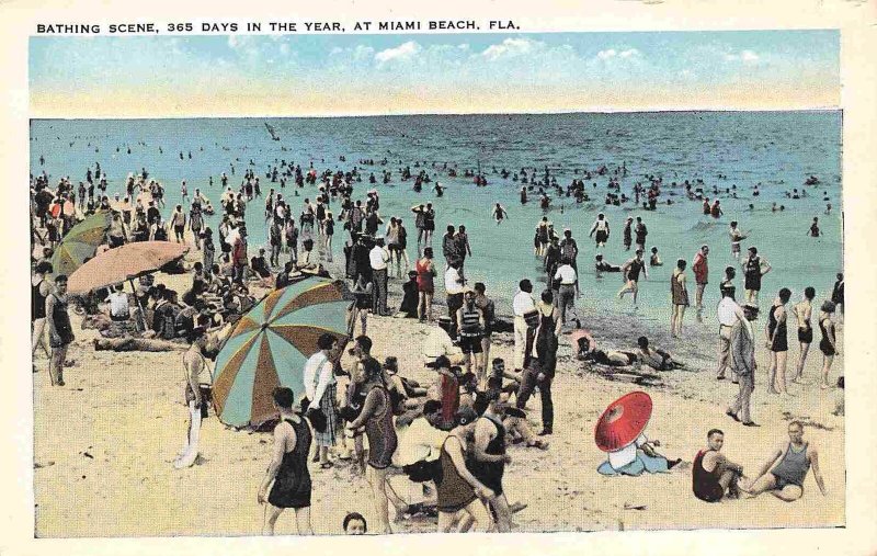 Bathing Beach Scene Miami Beach Florida 1920s postcard