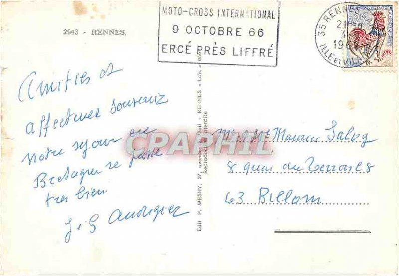 Postcard Rennes Modern Hotel City Palace Theater Trade