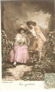  Romantic couple. Le Gouter Old vintage French photo postcard