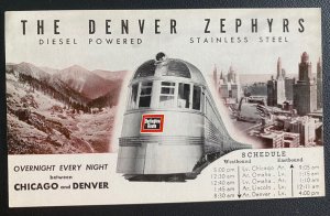 Mint USA Picture Postcard the Denver Zephyres Chicago -Denver Overnight train