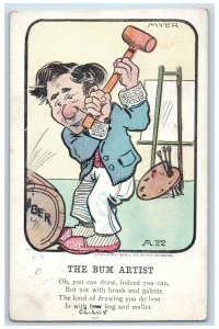 1907 The Bum Artist Painter Man Breaking Keg Mallet Newark NJ Antique Postcard 