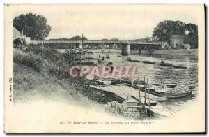 Old Postcard The Tower Marne La Marne in Bry Bridge Boat