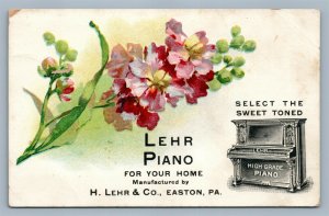 EASTON PA LEHR PIANO ADVERTISING ANTIQUE POSTCARD