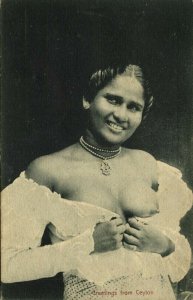 ceylon, Native Topless Nude Woman showing her Breasts (1904) Postcard