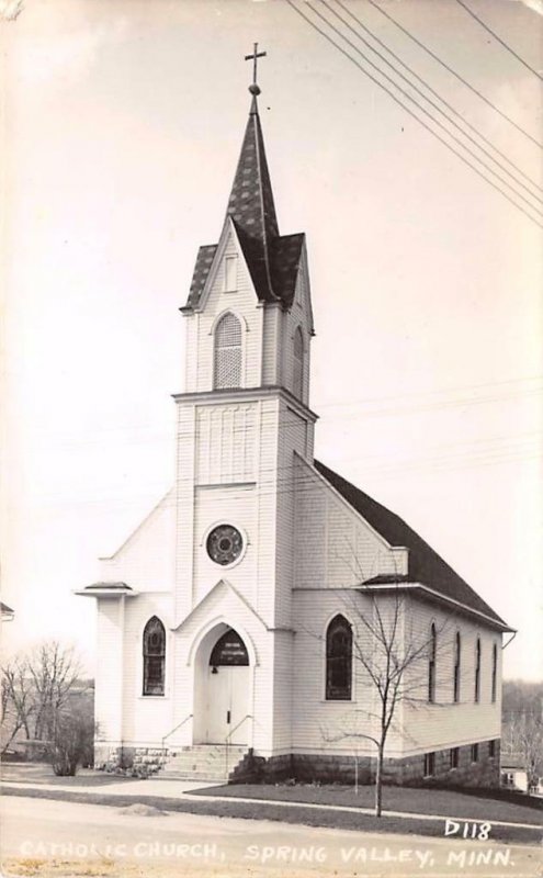 RPPC Catholic Church SPRING VALLEY MN Vintage Minnesota Postcard ca 1940s