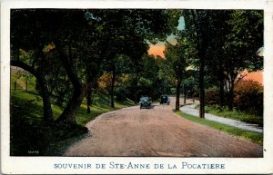 Postcard QC Souvenir de Ste-Anne de la Pocatiere Old Cars Dirt Road 1920s K30