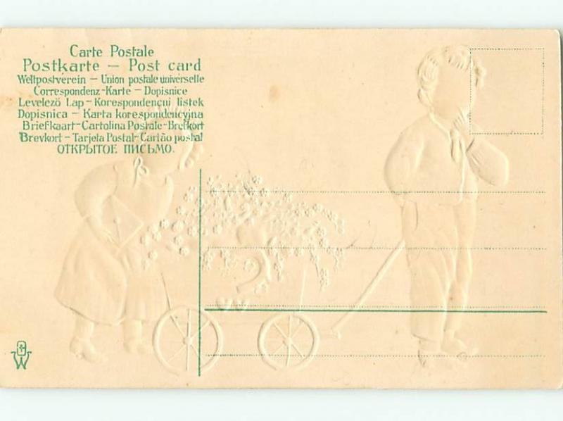 Unused Divided-Back BOY HAULS TOY WAGON OF HEARTS & FLOWERS v2419