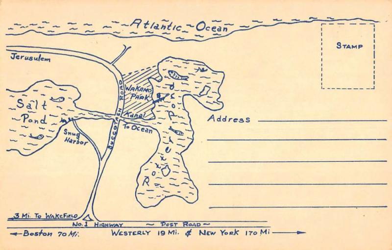 South County Rhode Island Wakamo Park Map Antique Postcard K80968