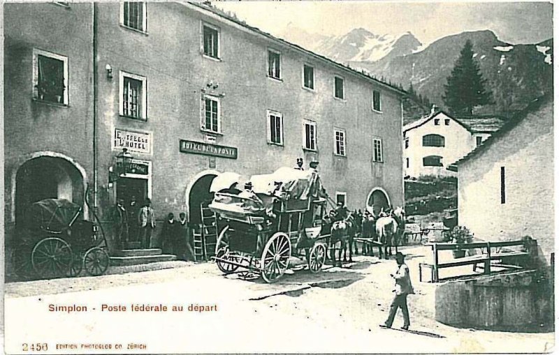 Vintage postcard: SWITZERLAND - SCHWEIZ : Simplon, Valais - POST CARRIAGE! 