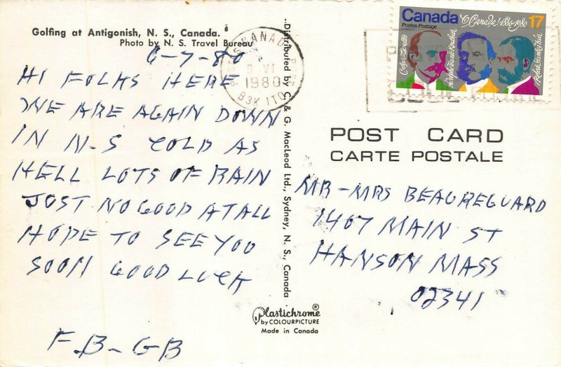 ANTIGONISH NOVA SCOTIA CANADA~GOLFING IN A KILT~POSTCARD