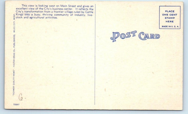 MILES CITY, Montana MT ~ MAIN STREET Scene c1940s Custer County Postcard 