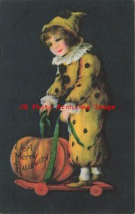 Halloween, Wolf No 1901BL-3, Ellen Clapsaddle, Girl Pushing Cart with Pumpkin 