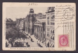 Postcard, CANADA, Montreal, St. James Street, Bank of Montreal and Post Office