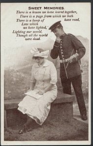 Romance Postcard - Military Man & Lady Reading - 'Sweet Memories'  A4626