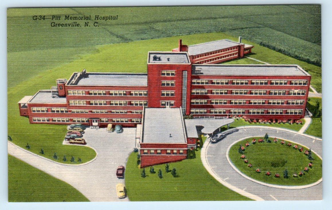 GREENVILLE, North Carolina NC ~ Aerial PITT MEMORIAL HOSPITAL 1950s  Postcard | United States - North Carolina - Other, Postcard / HipPostcard, image size:1159x735