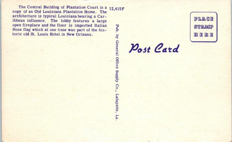 LAFAYETTE, LA Louisiana  PLANTATION  COURT   c1940s Roadside Linen  Postcard